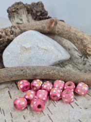 Korálky drevené ma¾ované/priemer 10mm (balenie 12ks) ružové