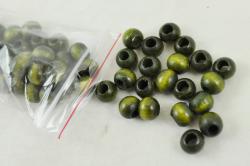 Korálky drevené/priemer 10mm (balenie 15g)- olivovo zelené