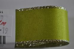 Stuha- taftová- šírka 25mm- zelená svetlá so strieborným lemom