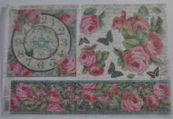 Ryžový papier 33x48cm, Ruže a motýle