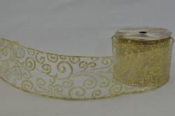 Stuha- organza- šírka 60mm- zlatá ornament